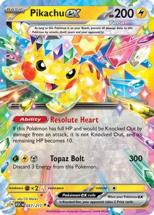 rare ash pokemon card Pikachu ex 057/217 - Holofoil ME Ascended Heroes